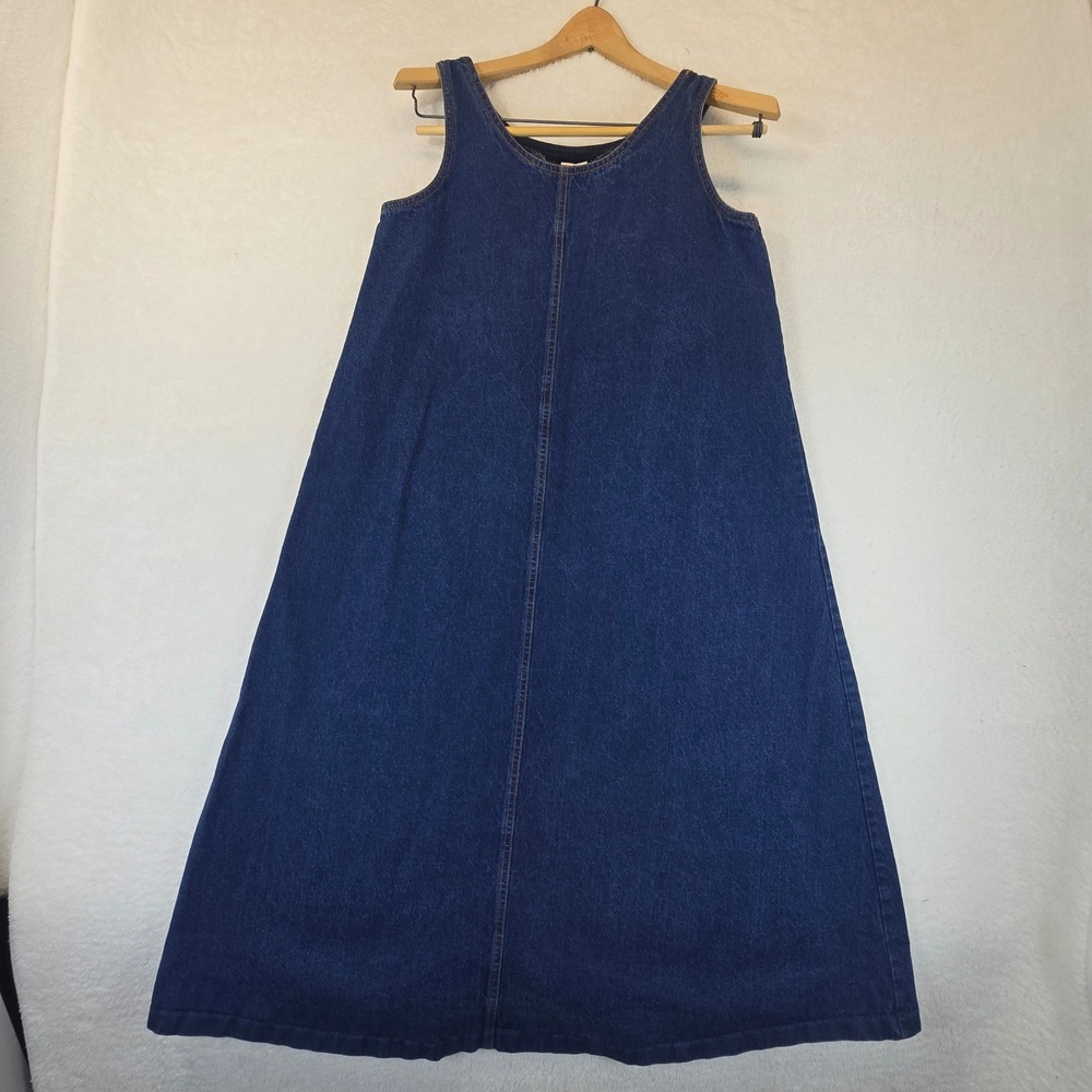 Vintage 90s Denim Maxi Jumper Dress Dark Cowgirl Rodeo Ranch US Western Womens 8